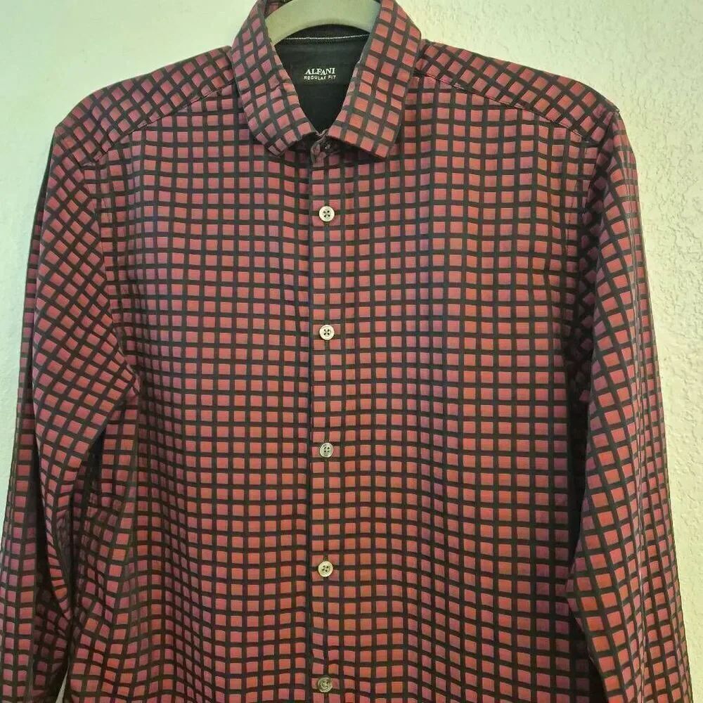Alfani Men's Long-sleeve Button-down Red & Black 3D Plaid Design Shirt
